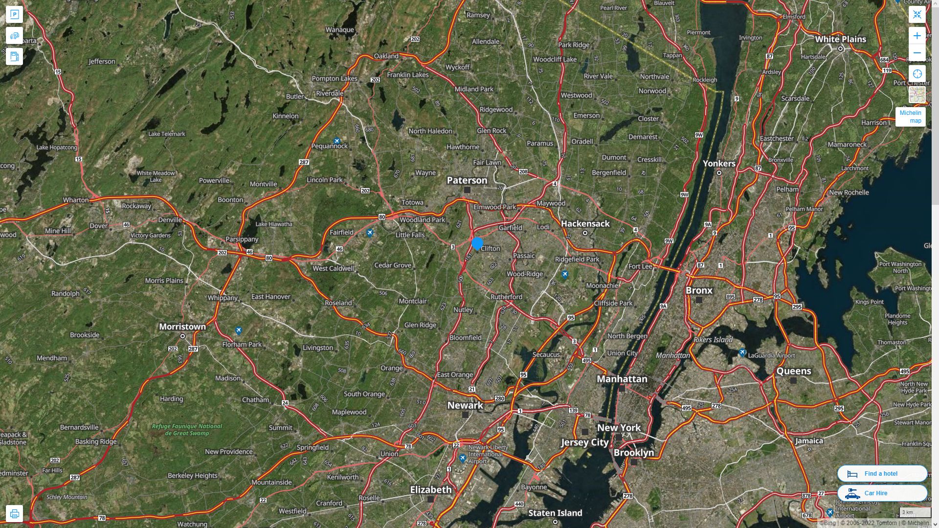 Clifton New Jersey Highway and Road Map with Satellite View